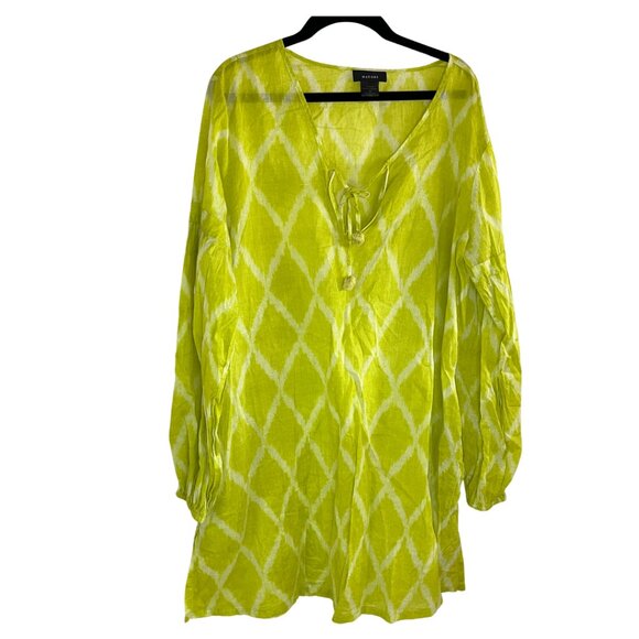 Natori Chartreuse Diamond Print Lightweight Vacation Long Sleeve Swim Cover Up - Picture 1 of 7